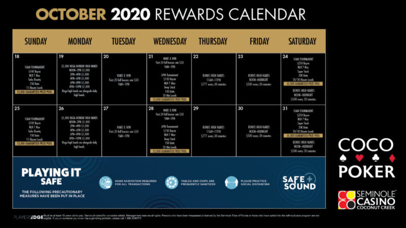 October Rewards and Daily Tournament Calendar | Coco Poker